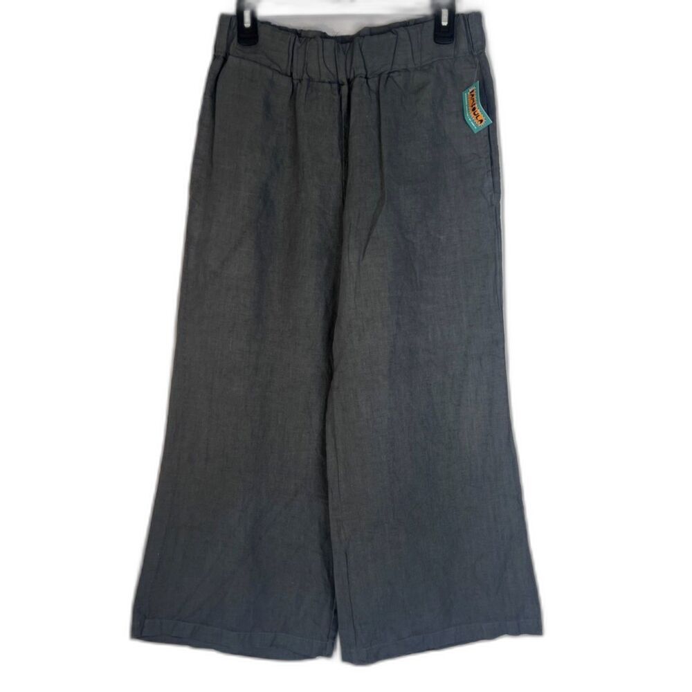 Luna Luz NWT Gray 100% Linen Wide Leg‎ Pant Yacht Vacation Lagenlook Size Medium